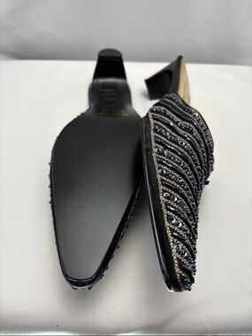 Stefani Collection Women’s Sz9 Black Sequin Slip-On Mules #0291‎